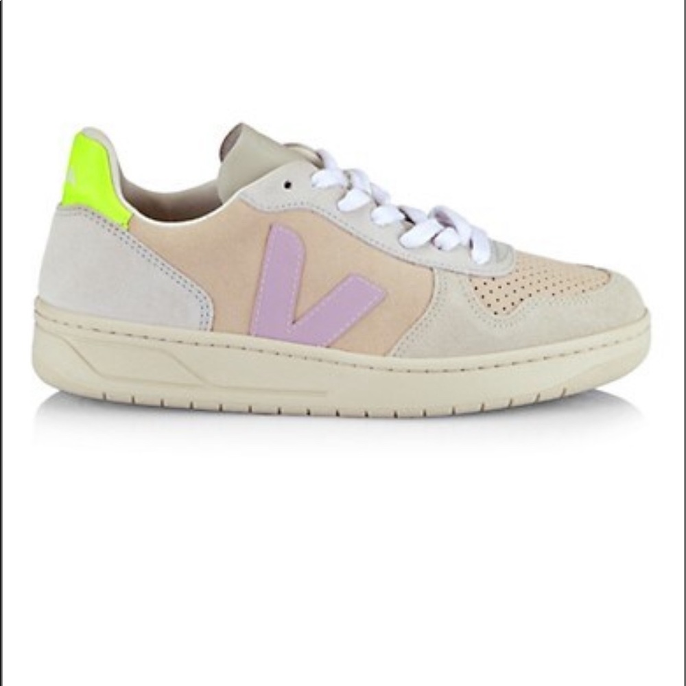 Veja V-10 Logo Suede Colorblock Low-Top Sneakers